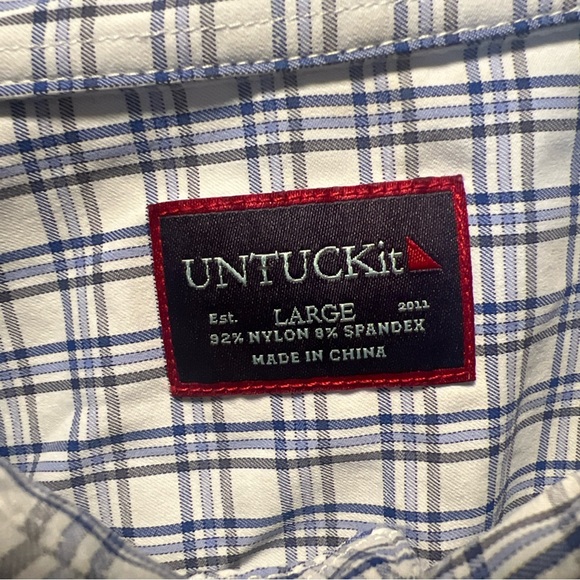 UNTUCKit Shirt Mens Large Slim Fit Button Up Stretch Blue Plaid Long Sleeve - Picture 2 of 8